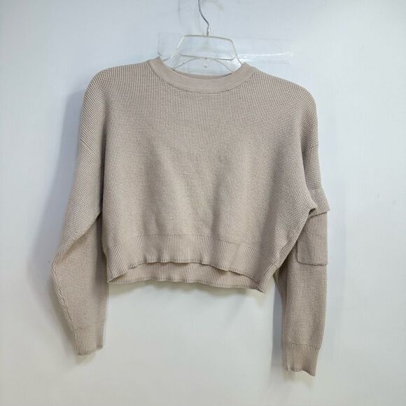 Sage & Stone XS Oversize Stretchy Cropped Tan Crew Neck Lightweight Sweater - Picture 1 of 7